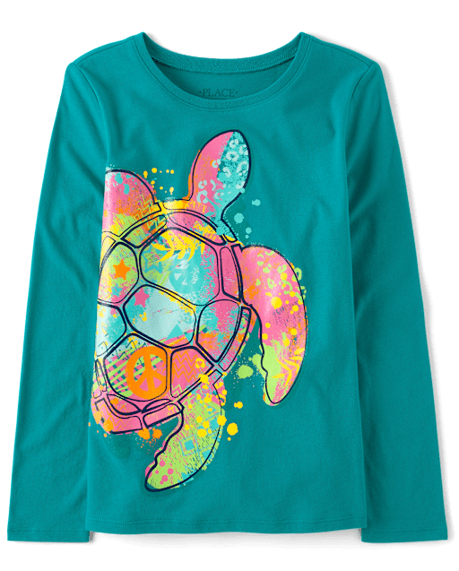 Girls Rainbow Turtle Graphic Tee