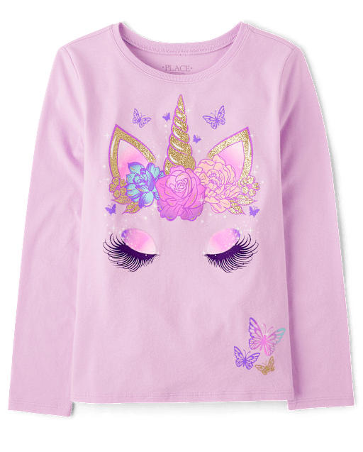 Girls Unicorn Face Graphic Tee