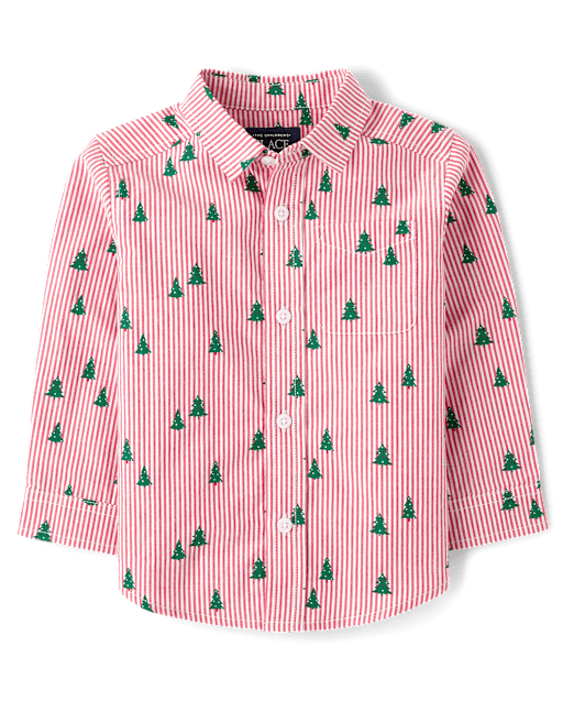 Baby And Toddler Boys Print Poplin Button Up Shirt