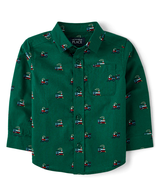 Baby And Toddler Boys Print Poplin Button Up Shirt