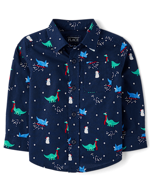 Baby And Toddler Boys Print Poplin Button Up Shirt