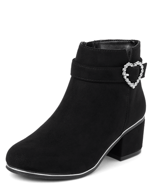 Girls Jeweled Heart Buckle Booties