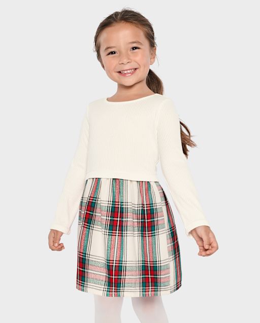 Baby And Toddler Girls Plaid Ribbed Fit And Flare Dress