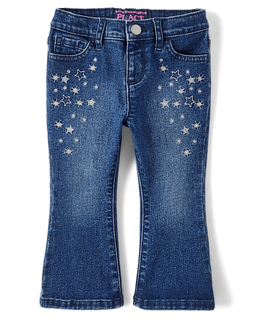 Toddler Girls Embroidered Star Flare Jeans