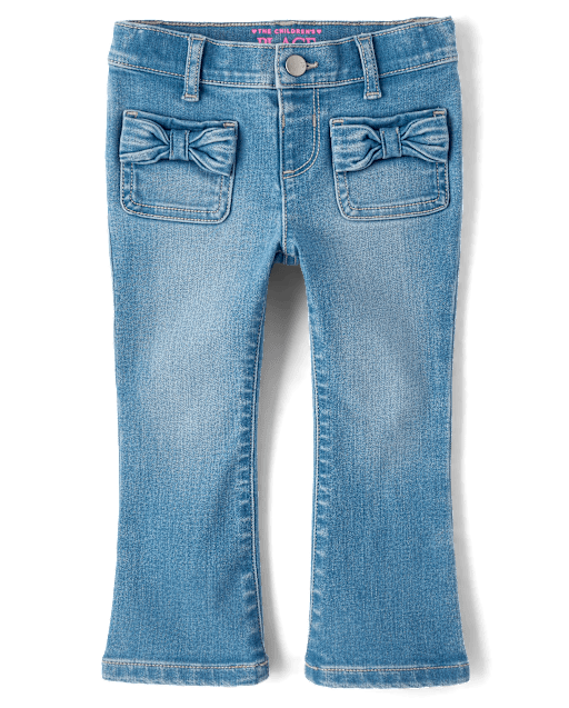 Toddler Girls Bow Patch Pocket Flare Jeans