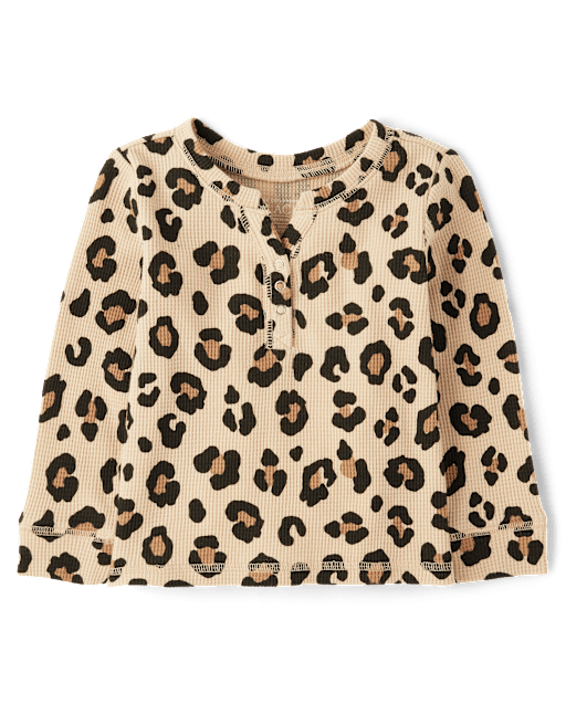 Baby And Toddler Girls Print Thermal Henley Top