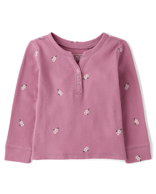 Baby And Toddler Girls Print Thermal Henley Top
