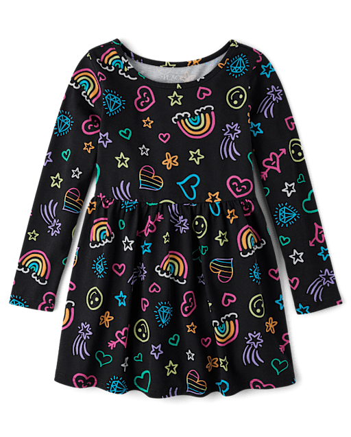 Girls Rainbow Doodle Everyday Dress