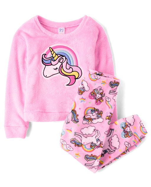 Girls Rainbow Unicorn Pajamas - Cozy Fleece