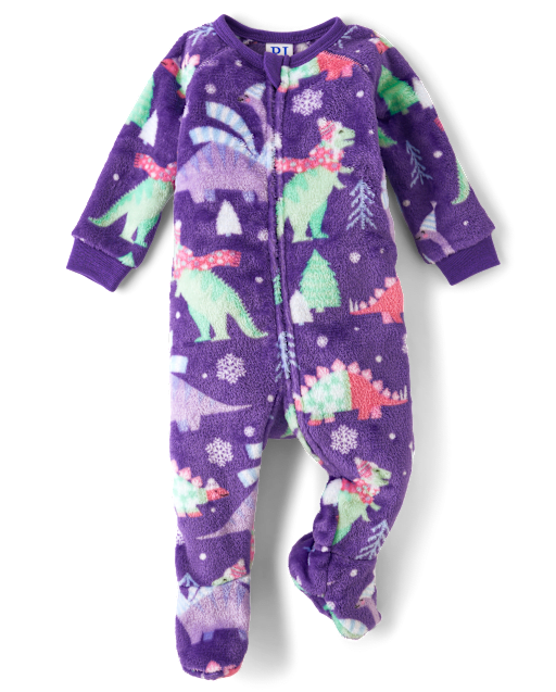 Baby And Toddler Girls Dino Footed One Piece Pajamas - Cozy Fleece