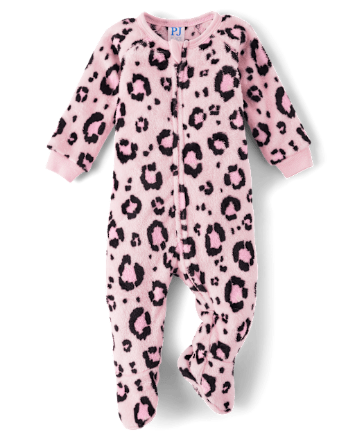 Baby And Toddler Girls Leopard Fleece Footed One Piece Pajamas