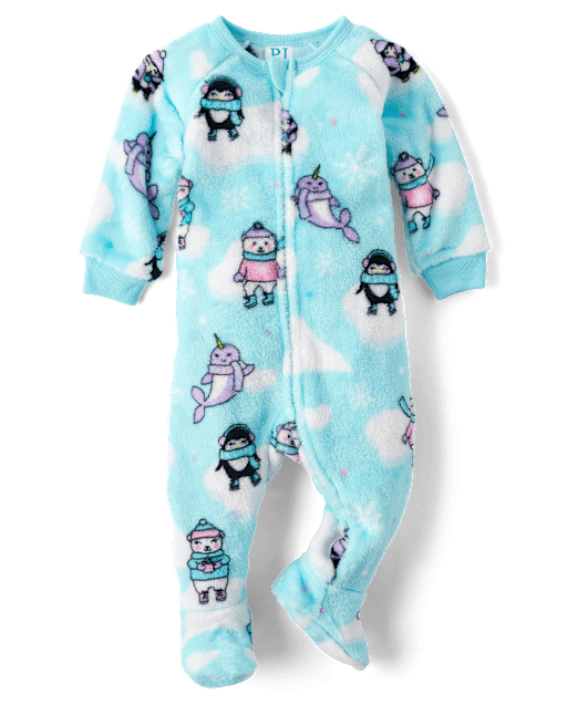 Baby And Toddler Girls Winter Animals Footed One Piece Pajamas - Cozy Fleece