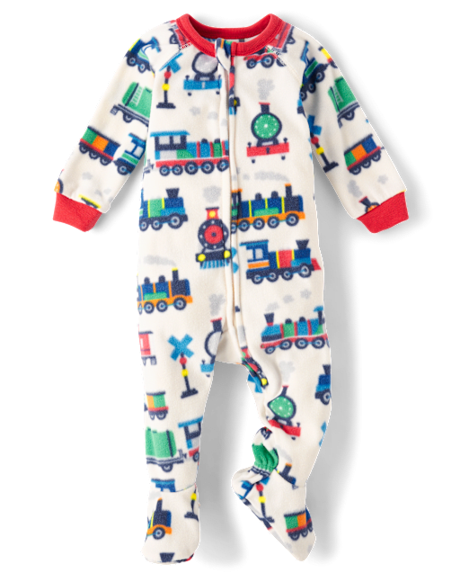 Baby And Toddler Boys Train Microfleece Footed One Piece Pajamas