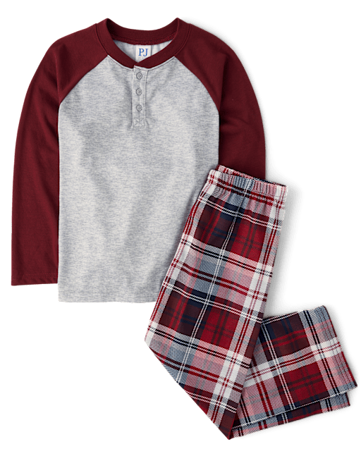 Boys Plaid Henley Pajamas