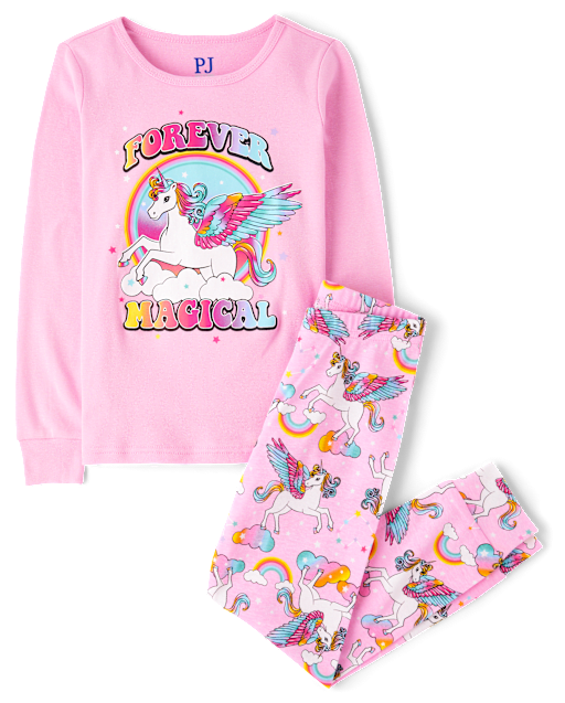 Girls Unicorn Snug Fit Cotton Pajamas