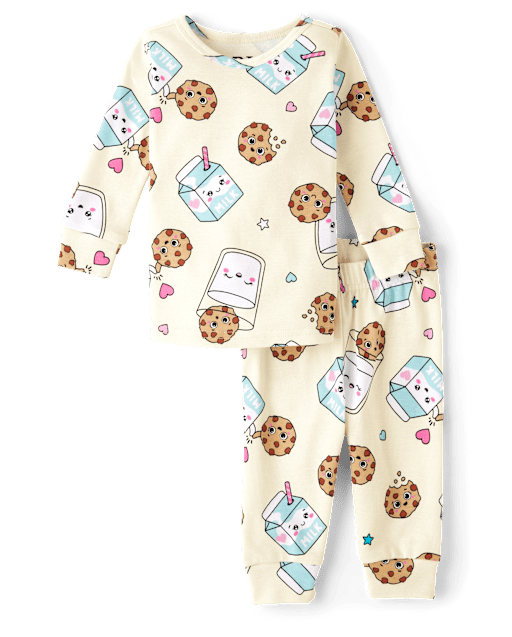 Baby And Toddler Girls Milk And Cookies Snug Fit Cotton Pajamas