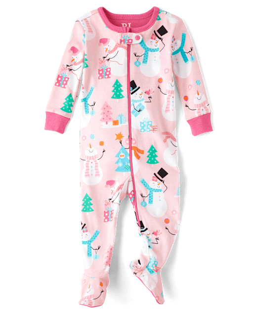 Baby And Toddler Girls Snowman Snug Fit Cotton Footed One Piece Pajamas
