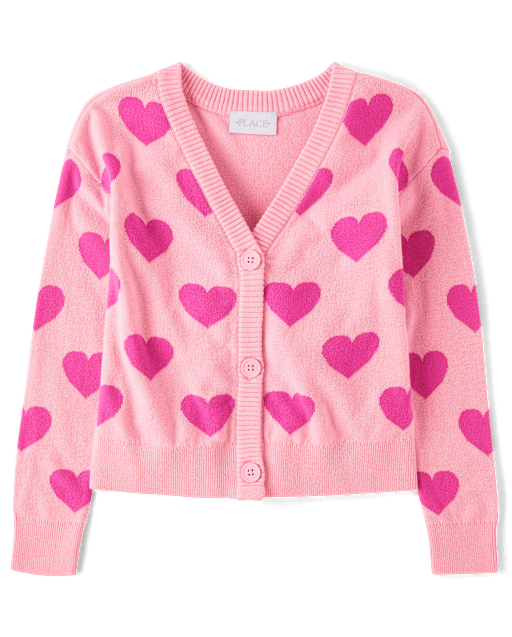 Girls Intarsia Heart Cardigan