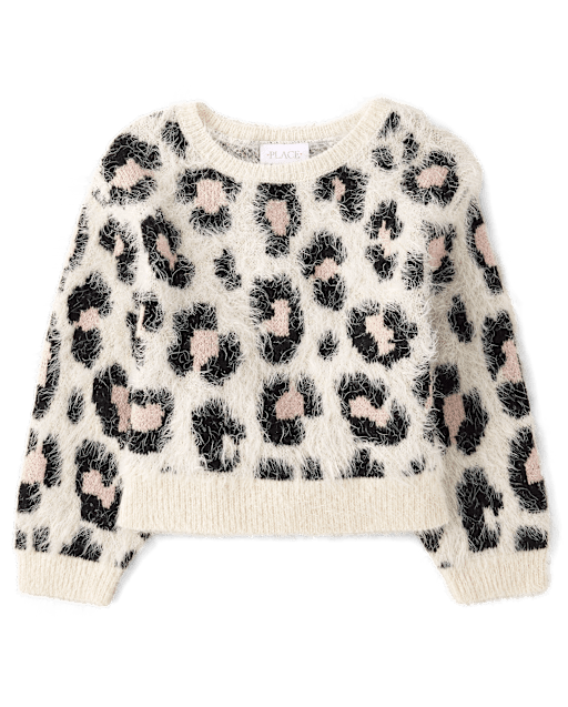 Girls Leopard Eyelash Sweater