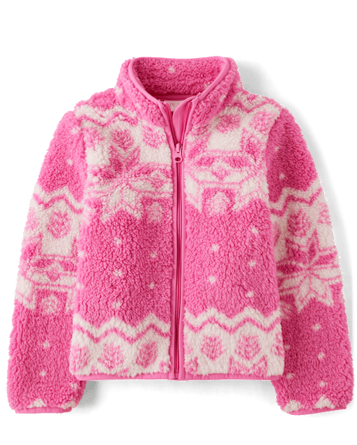 Girls Print Sherpa Zip Up Jacket