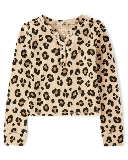 Girls Print Thermal Henley Top