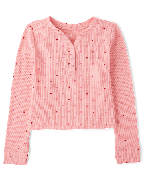 Girls Print Thermal Henley Top