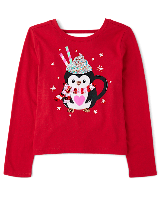 Girls Sequin Penguin Mug Bar Back Top