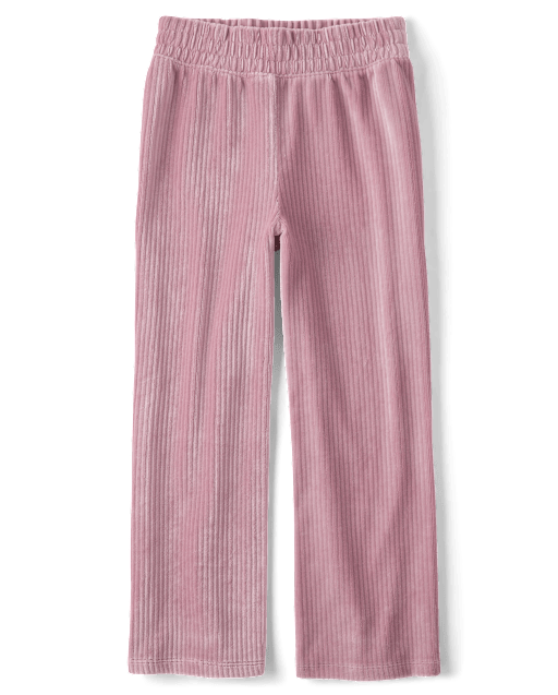 Girls Ribbed Velour Wide Leg Pants
