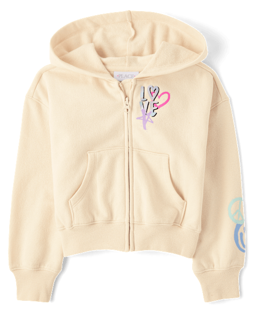 Girls Graphic Fleece Zip Up Hoodie