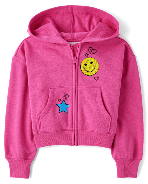 Fille imprimé molleton Zip Up Kangourous