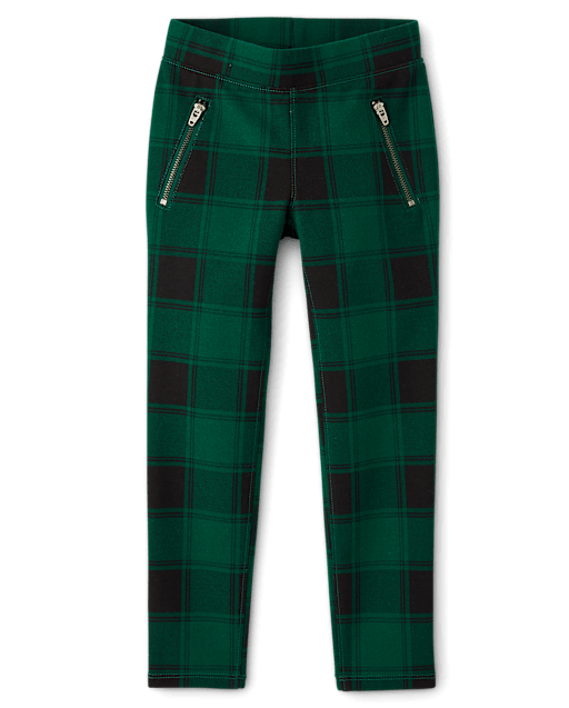 Girls Plaid Zip Ponte Jeggings