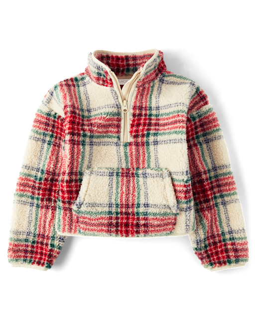 Girls Print Sherpa Half Zip Pullover