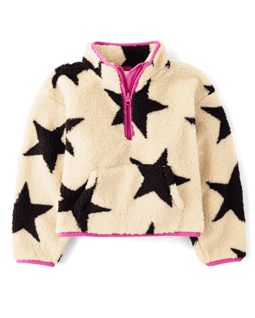 Girls Print Sherpa Half Zip Pullover