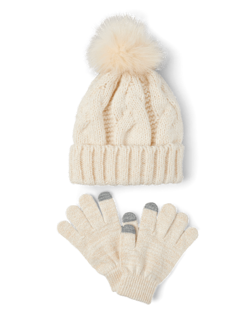 Girls Cable Knit 2-Piece Cold Weather Set