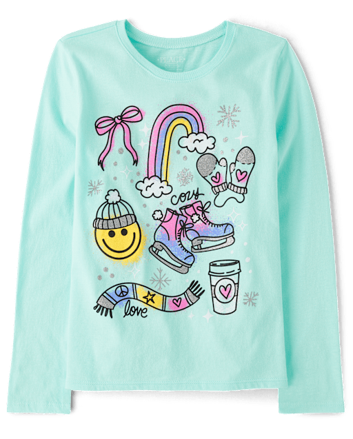 Girls Winter Doodles Graphic Tee