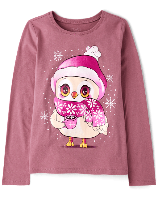 Girls Winter Owl Graphic Tee