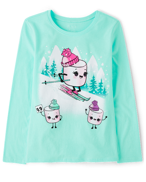 Girls Winter Marshmallows Graphic Tee