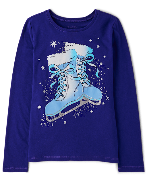 Girls Winter Ice Skates Graphic Tee