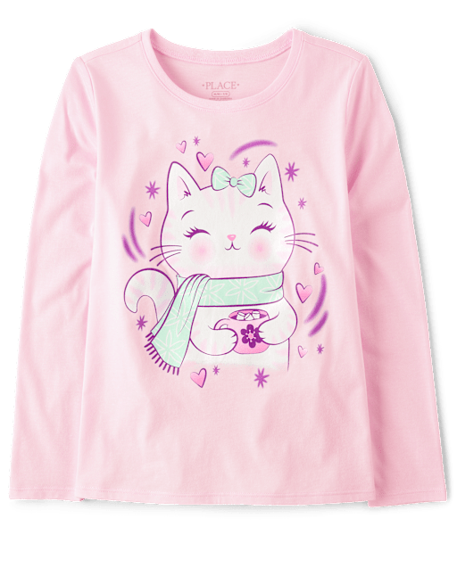 Girls Cat Hot Cocoa Graphic Tee