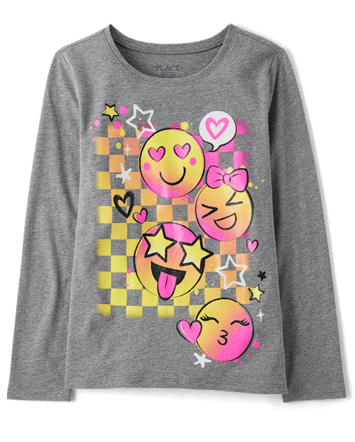 Girls Happy Face Icons Graphic Tee