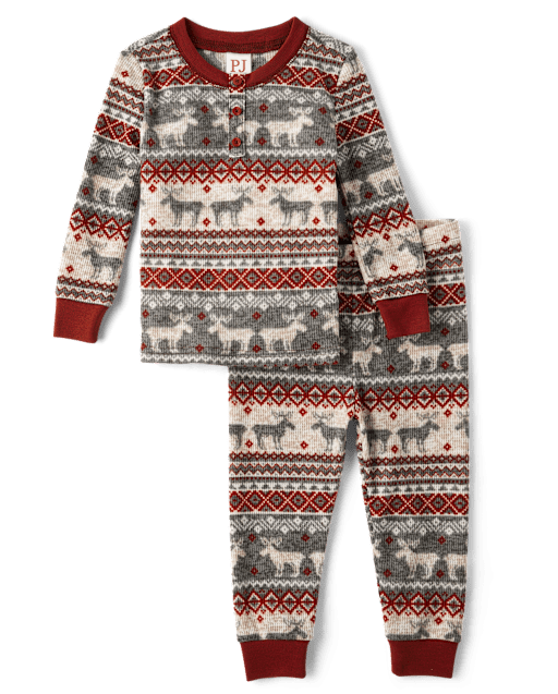 Baby And Toddler Matching Family Fairisle Thermal Henley Pajamas