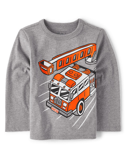 T-shirt graphique pour bébé et tout-petit garçon avec motif camion de pompiers