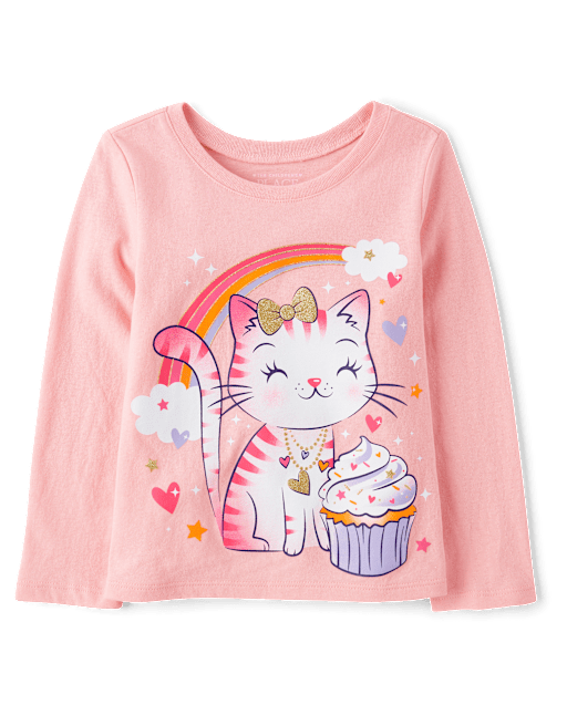 Baby And Toddler Girls Cat Cupcake Graphic Tee