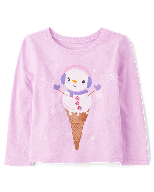 Baby And Toddler Girls Snowman Ice Cream Graphic Tee