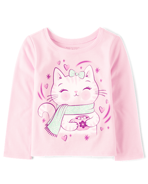 Bébé And tout-petit, fille Cat Hot Cocoa T-shirt imprimé