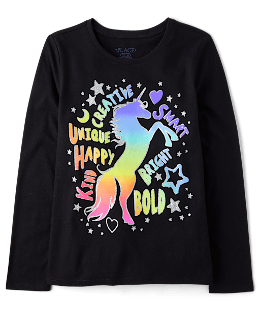 Girls Rainbow Unicorn Graphic Tee