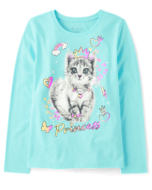 Girls Princess Cat Graphic Tee