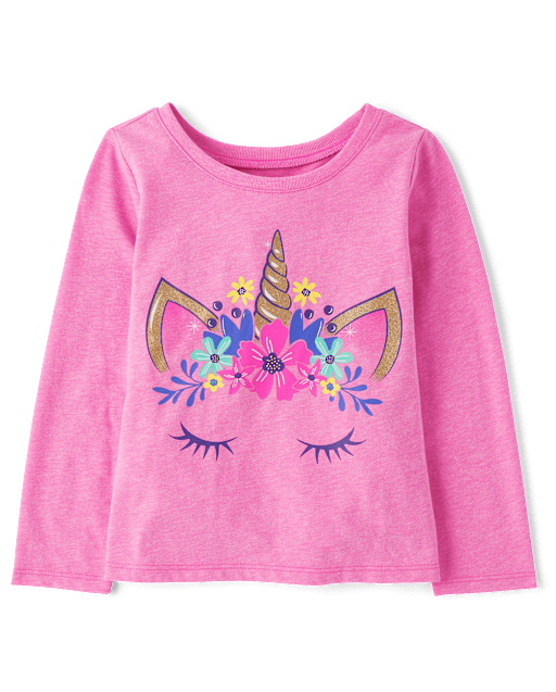 Baby And Toddler Girls Unicorn Face Graphic Tee