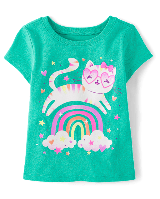 Baby And Toddler Girls Cat Rainbow Graphic Tee
