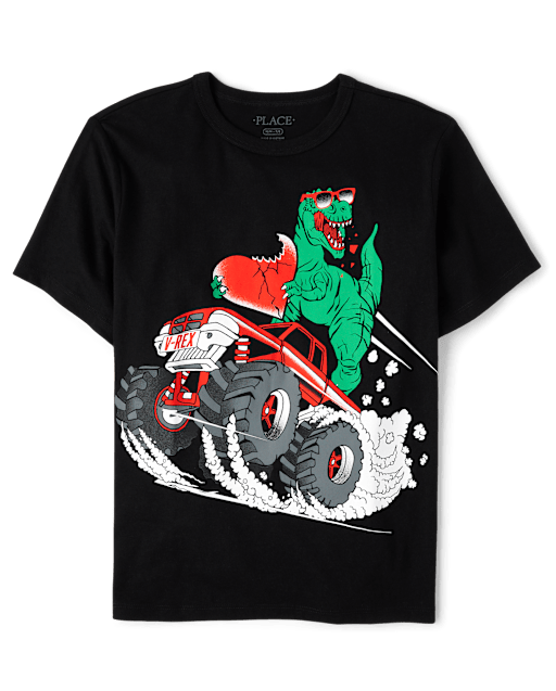 Boys Dino Heart Monster Truck Graphic Tee